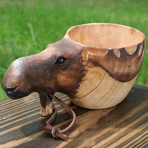 Drewniana Kubek - WildSip - Ręcznie Wykonany Design Zwierzęcy - Przygodowe Nawadnianie