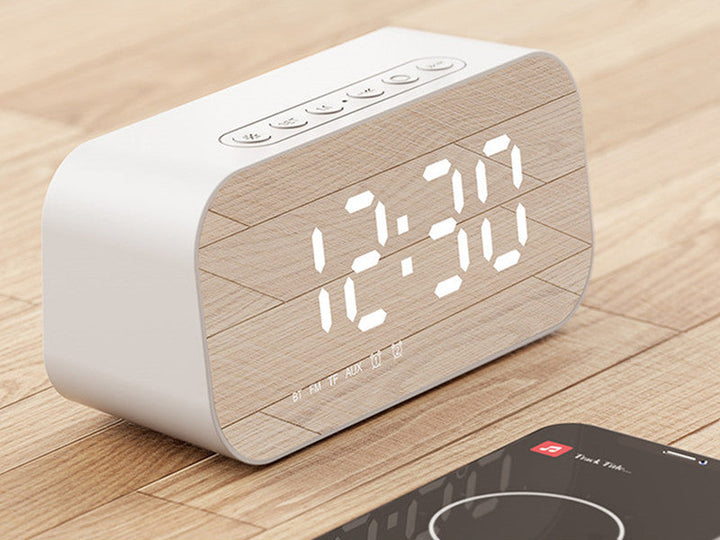 Głośnik bezprzewodowy Bluetooth 3 w 1 z subwooferem, budzikiem, zegarem lustrowym i termometrem, do domu i biura