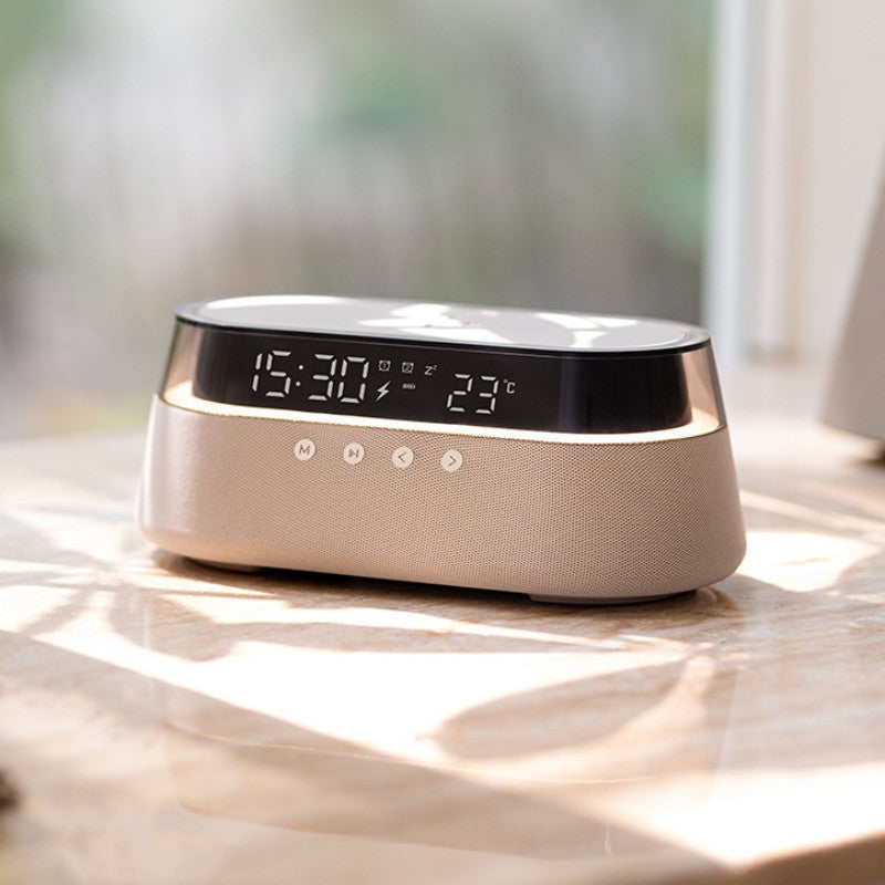 Bezprzewodowy budzik z lampką nocną, retro głośnik Bluetooth