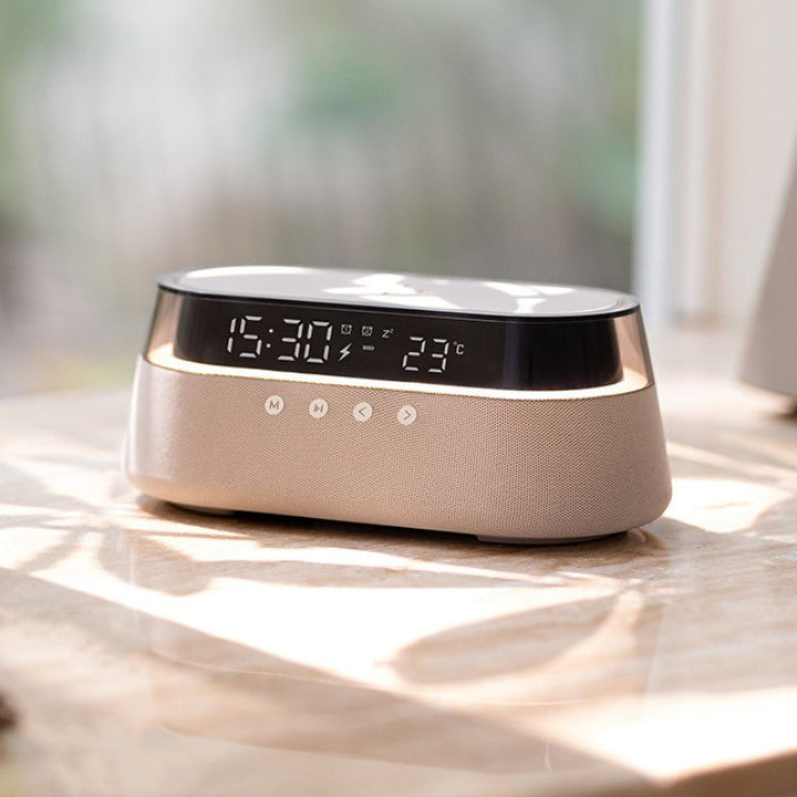 Bezprzewodowy budzik z lampką nocną, retro głośnik Bluetooth