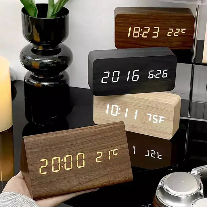 Czary | Cyfrowy Drewniany Zegar Budzik | W tym Wyświetlacz Temperaturowy