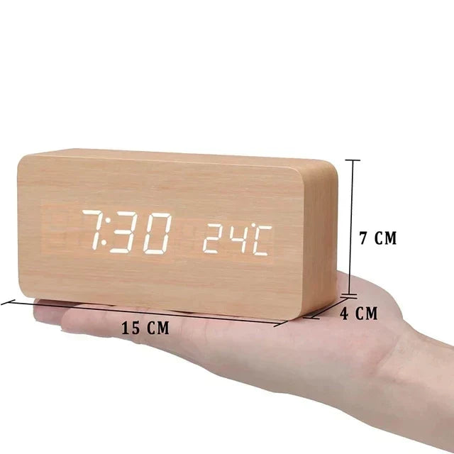 Czary | Cyfrowy Drewniany Zegar Budzik | W tym Wyświetlacz Temperaturowy