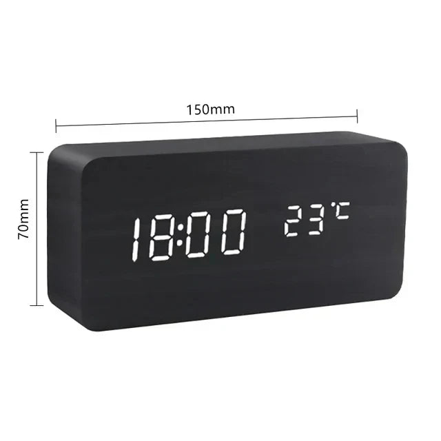 Czary | Cyfrowy Drewniany Zegar Budzik | W tym Wyświetlacz Temperaturowy