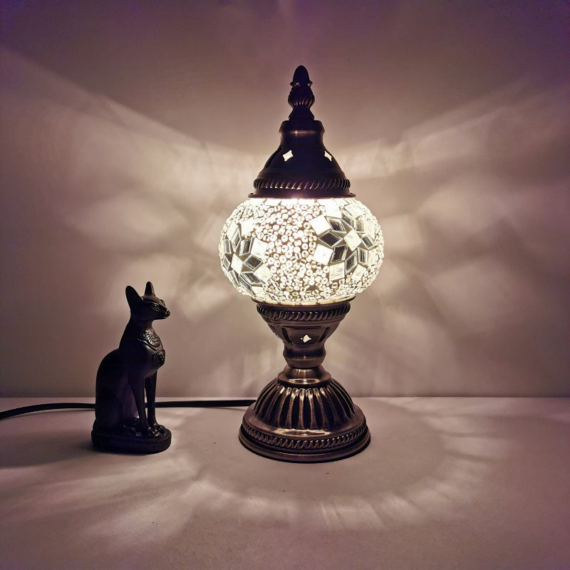 Tradycyjna lampa stołowa Tiffany Oval Glass Iron 1-światło do salonu