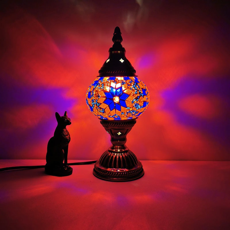 Tradycyjna lampa stołowa Tiffany Oval Glass Iron 1-światło do salonu
