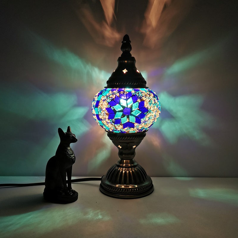 Tradycyjna lampa stołowa Tiffany Oval Glass Iron 1-światło do salonu