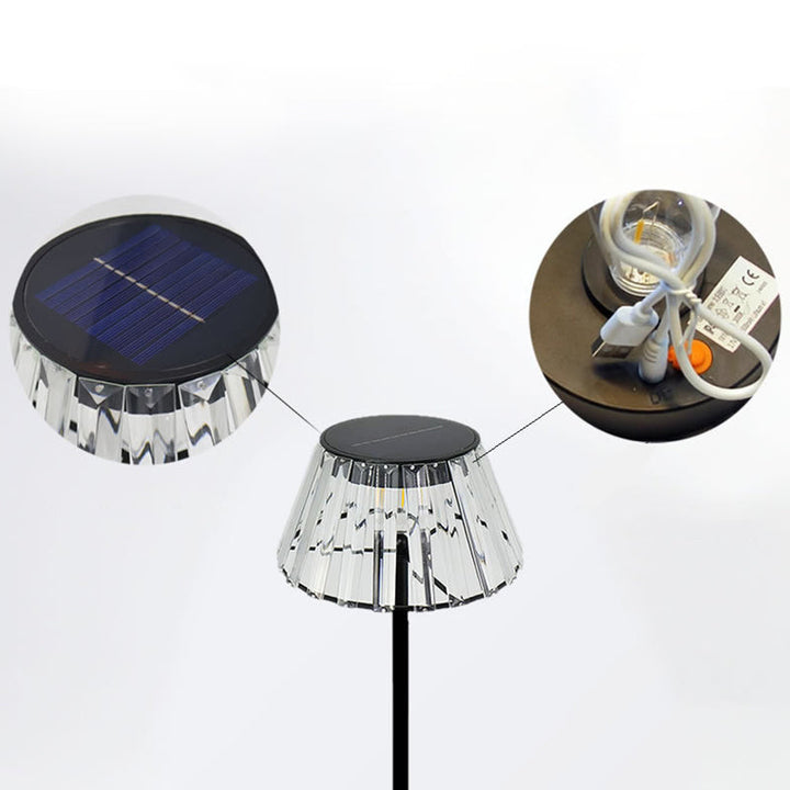 Współczesna industrialna wodoodporna solarna lampa stojąca LED USB z żelaza i szkła do ogrodu |