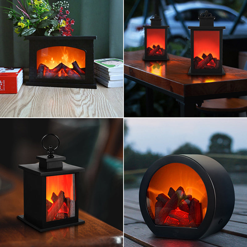 Współczesna Retro ABS Symulowana Płomienna Kominek Okrągła Bateria Prostokątna Lampa LED na Stół do Salonu