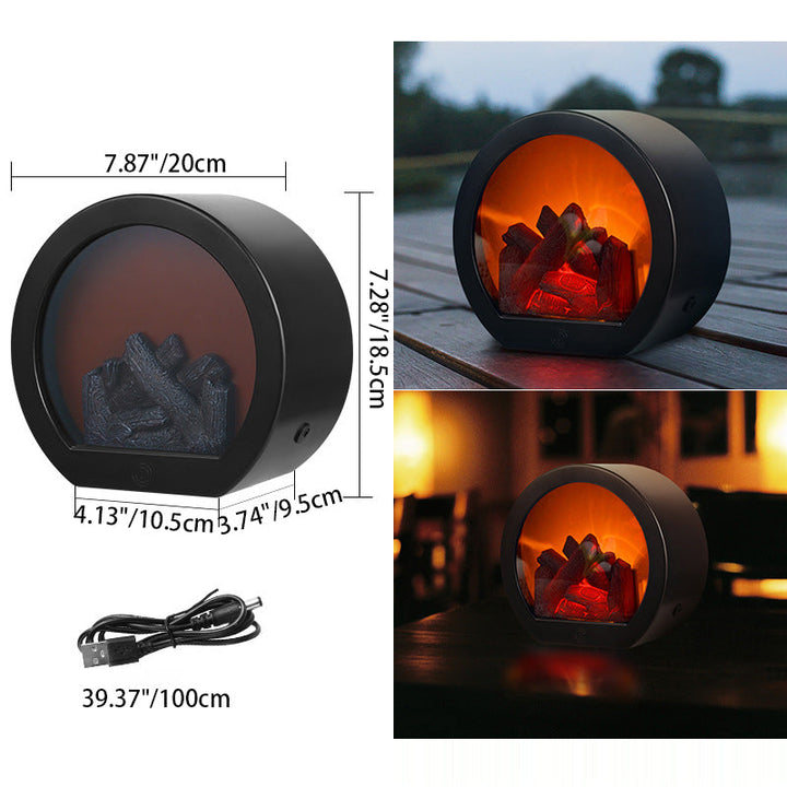 Współczesna Retro ABS Symulowana Płomienna Kominek Okrągła Bateria Prostokątna Lampa LED na Stół do Salonu