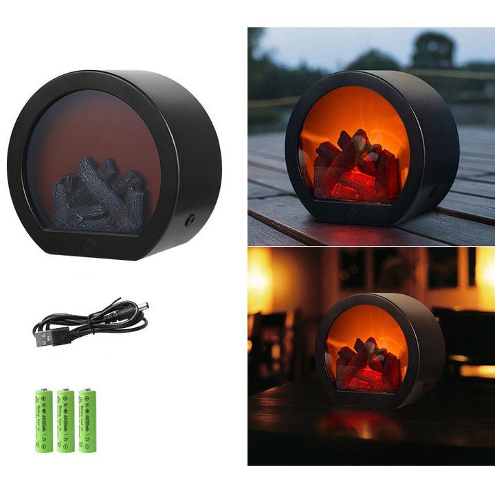 Współczesna Retro ABS Symulowana Płomienna Kominek Okrągła Bateria Prostokątna Lampa LED na Stół do Salonu
