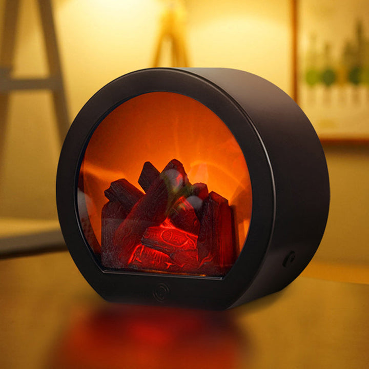 Współczesna Retro ABS Symulowana Płomienna Kominek Okrągła Bateria Prostokątna Lampa LED na Stół do Salonu