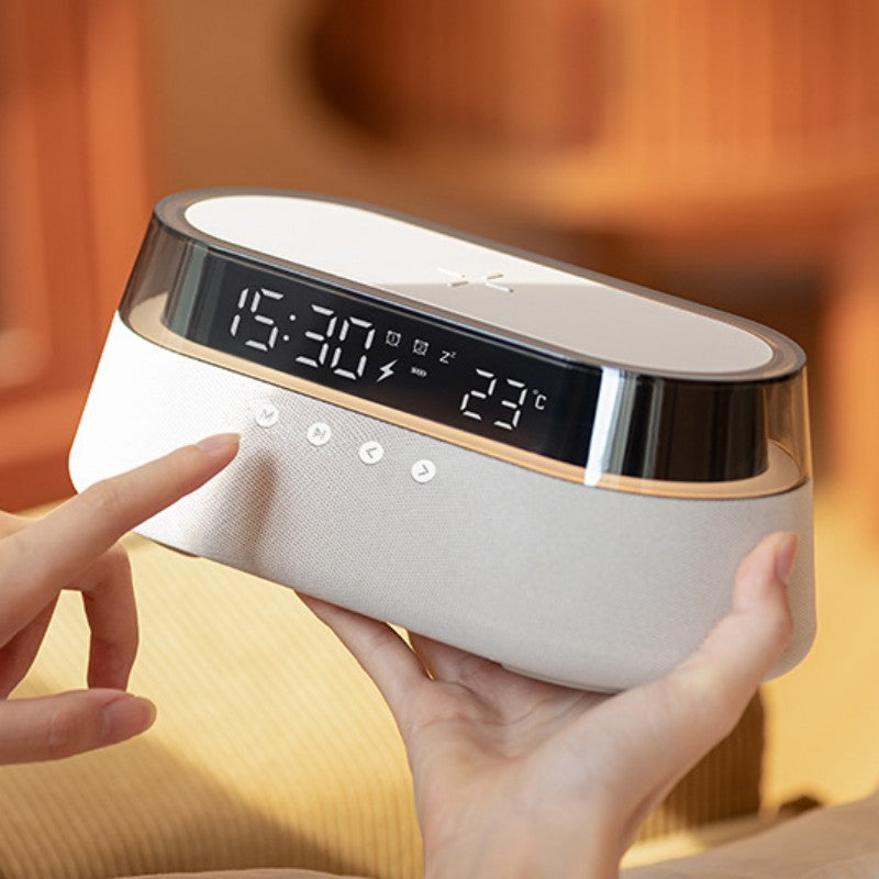 Bezprzewodowy budzik z lampką nocną, retro głośnik Bluetooth