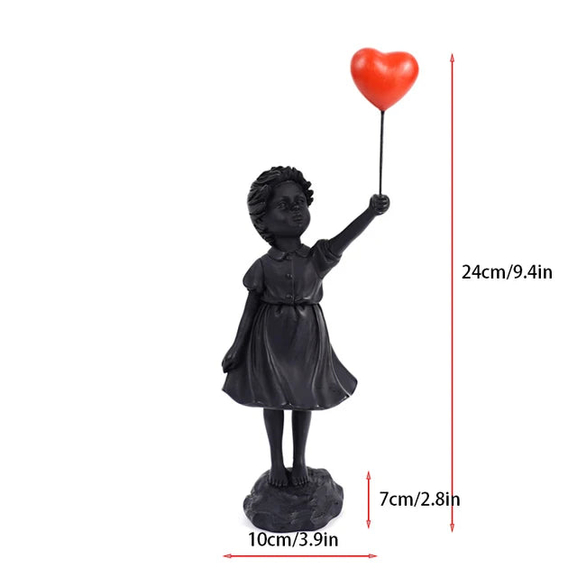 Rzeźba dziewczynki z balonem w stylu Banksy do dekoracji stołu i kreatywnej dekoracji salonu
