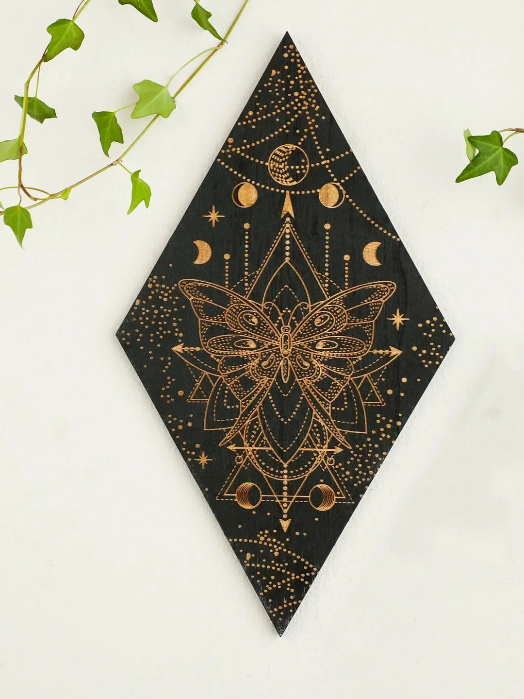 Czarne Fazy Księżyca Drewniana Dekoracja Ścienna Rombowa Sztuka Ścienna Boho Dekoracja Domowa Tkanina Czarownicy Dekoracja Wnętrz Estetyczny Prezent