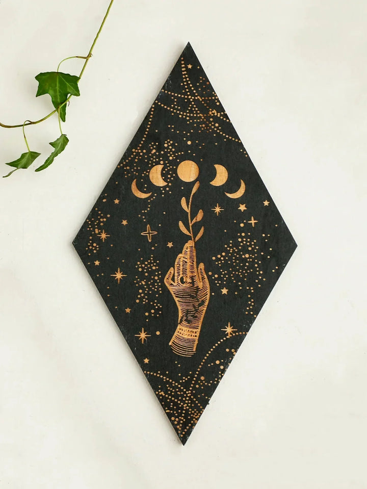 Czarne Fazy Księżyca Drewniana Dekoracja Ścienna Rombowa Sztuka Ścienna Boho Dekoracja Domowa Tkanina Czarownicy Dekoracja Wnętrz Estetyczny Prezent