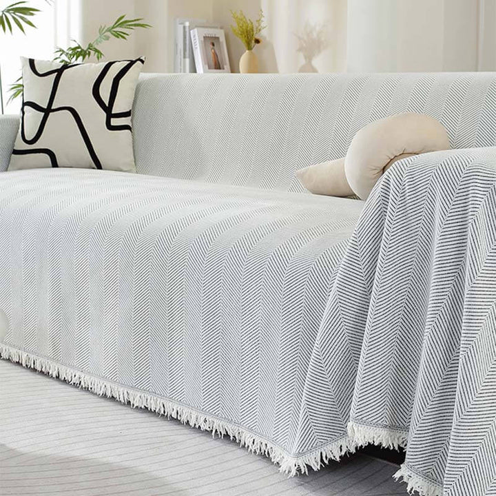 Koc Chenille w Wzór Herringbone z Frędzlami na Sofę
