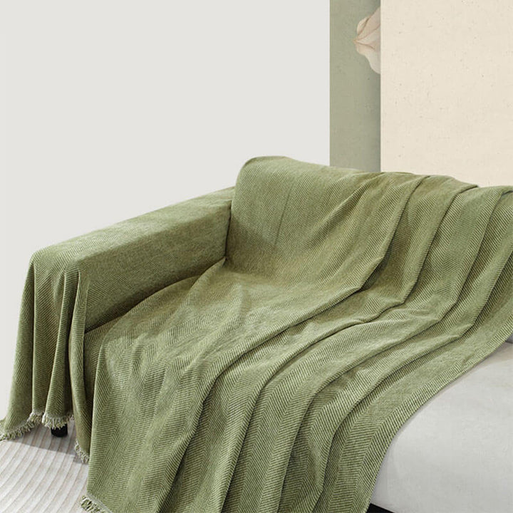 Koc Chenille w Wzór Herringbone z Frędzlami na Sofę