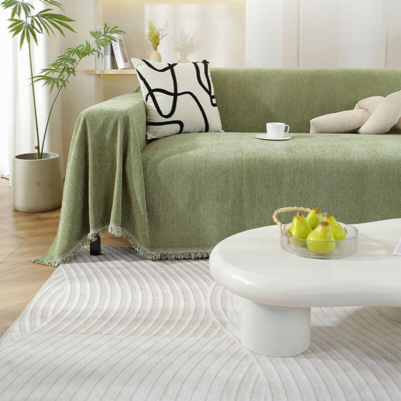 Koc Chenille w Wzór Herringbone z Frędzlami na Sofę