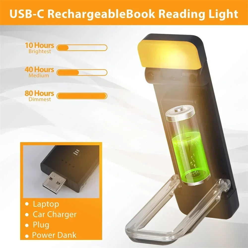 Lampka do książek na klips, ładowana przez USB, przenośna lampka LED do czytania z timerem, idealna do użycia przy łóżku i biurku