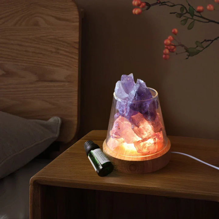 Lampa Solna Himalajska - Kryształowa Nocna Lampka i Dyfuzor Olejków Eterycznych