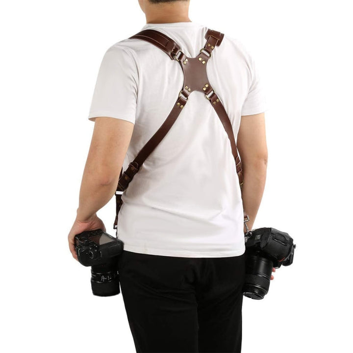 Szybkozłączny skórzany pasek na ramię z podwójnym systemem antypoślizgowym i metalowym hakiem do aparatów SLR / DSLR (Brązowy)