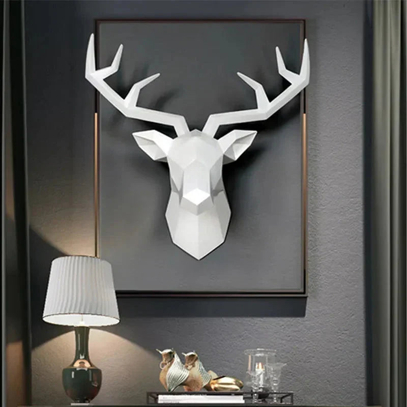 Rzeźba Głowy Jelenia Figurka Zwierzęcia Zawieszka na Ścianę Kreatywna Sztuka Łosia Antlers Statuetka do Dekoracji Biura Montaż na Ścianie