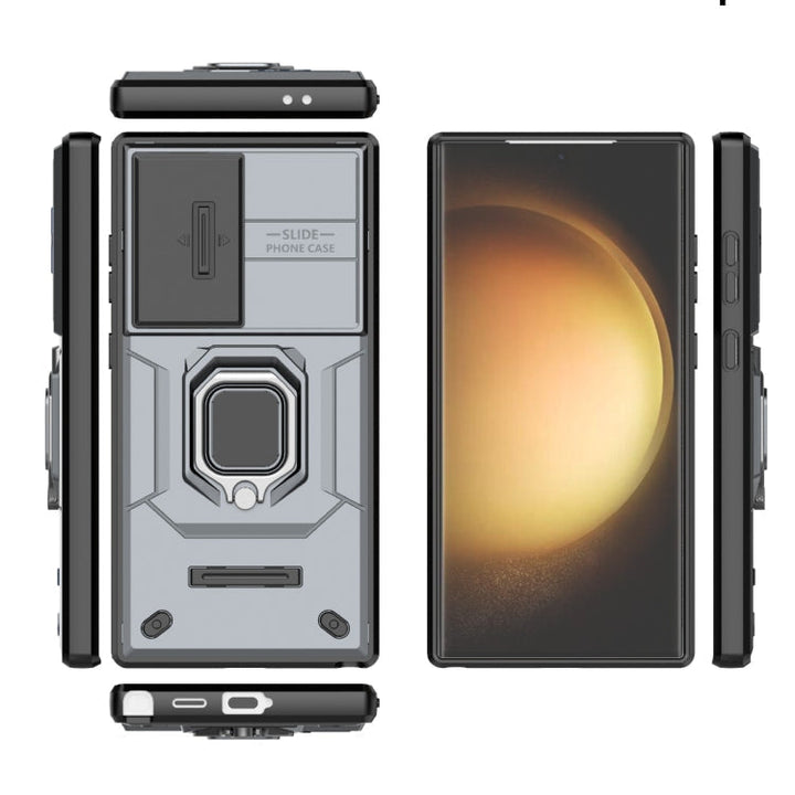 Etui na telefon Samsung Galaxy S24 Ultra 5G Sliding Camshield TPU + PC odporne na wstrząsy z uchwytem (szare)