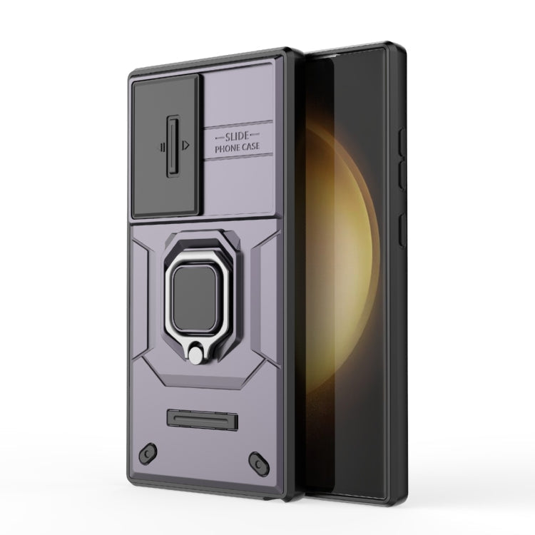 Etui na telefon Samsung Galaxy S24 Ultra 5G z przesuwanym pokrowcem Camshield TPU + PC, odporne na wstrząsy, z uchwytem (Fioletowy)