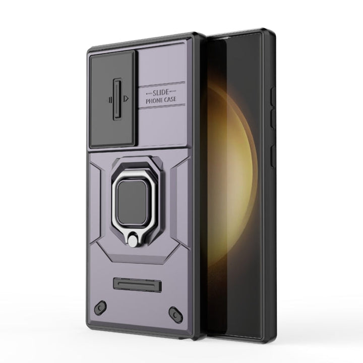 Etui na telefon Samsung Galaxy S24 Ultra 5G z przesuwanym pokrowcem Camshield TPU + PC, odporne na wstrząsy, z uchwytem (Fioletowy)