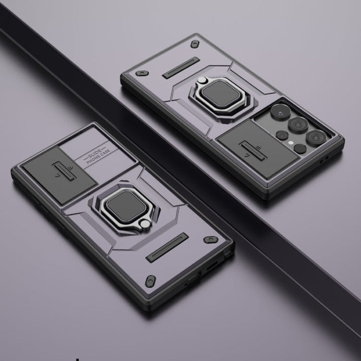 Etui na telefon Samsung Galaxy S24 Ultra 5G z przesuwanym pokrowcem Camshield TPU + PC, odporne na wstrząsy, z uchwytem (Fioletowy)