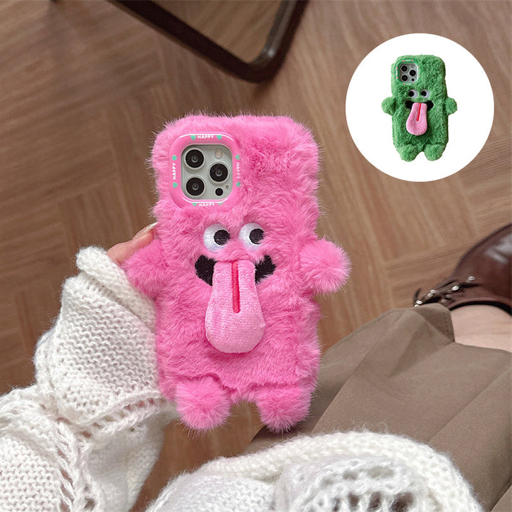 Śmieszny pluszowy pokrowiec na telefon z wystającym językiem do iPhone&