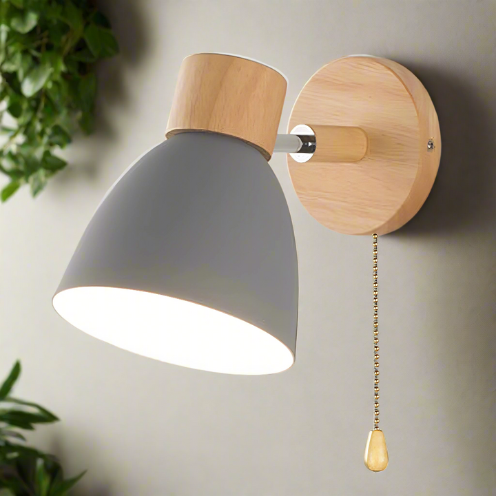 Nordycka nowoczesna wisząca lampa ścienna z włącznikiem wykonana z drewna