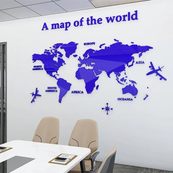 Mapa Świata 3D Mural Ścienny Kryształowy Lustrzany Akrylowy Naklejka Mapa Świata na Ścianę do Biura, Salonu, Pokoju Dziecięcego, Kreatywna Dekoracja DIY do Domu |