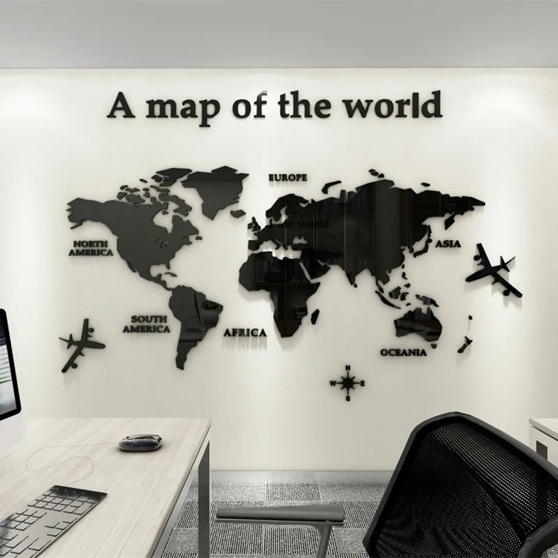 Mapa Świata 3D Mural Ścienny Kryształowy Lustrzany Akrylowy Naklejka Mapa Świata na Ścianę do Biura, Salonu, Pokoju Dziecięcego, Kreatywna Dekoracja DIY do Domu |