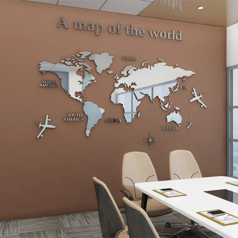 Mapa Świata 3D Mural Ścienny Kryształowy Lustrzany Akrylowy Naklejka Mapa Świata na Ścianę do Biura, Salonu, Pokoju Dziecięcego, Kreatywna Dekoracja DIY do Domu |