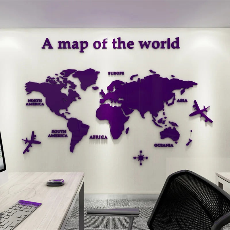 Mapa Świata 3D Mural Ścienny Kryształowy Lustrzany Akrylowy Naklejka Mapa Świata na Ścianę do Biura, Salonu, Pokoju Dziecięcego, Kreatywna Dekoracja DIY do Domu |