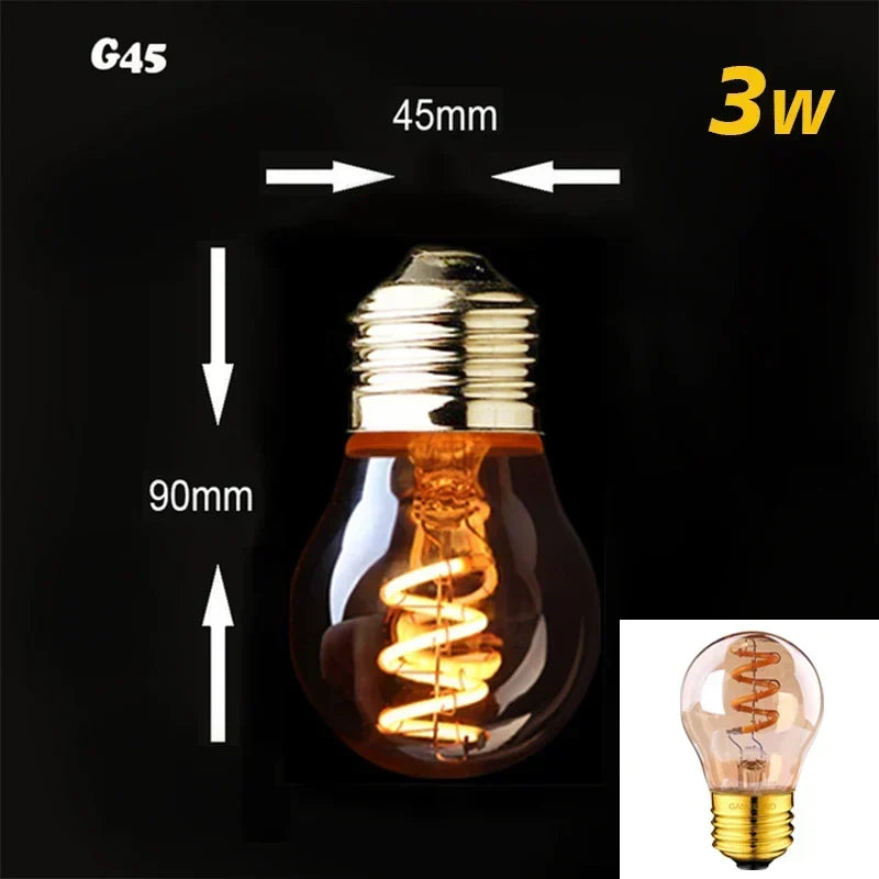 Ściemnialna Vintage Żarówka LED (3W, E27) - Złoty Spiralny Włókno do Żyrandoli i Oświetlenia Dekoracyjnego