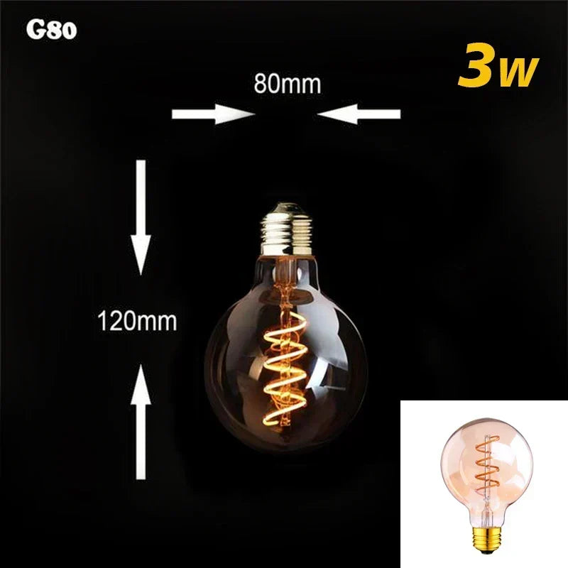 Ściemnialna Vintage Żarówka LED (3W, E27) - Złoty Spiralny Włókno do Żyrandoli i Oświetlenia Dekoracyjnego