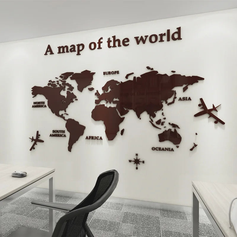 Mapa Świata 3D Mural Ścienny Kryształowy Lustrzany Akrylowy Naklejka Mapa Świata na Ścianę do Biura, Salonu, Pokoju Dziecięcego, Kreatywna Dekoracja DIY do Domu |