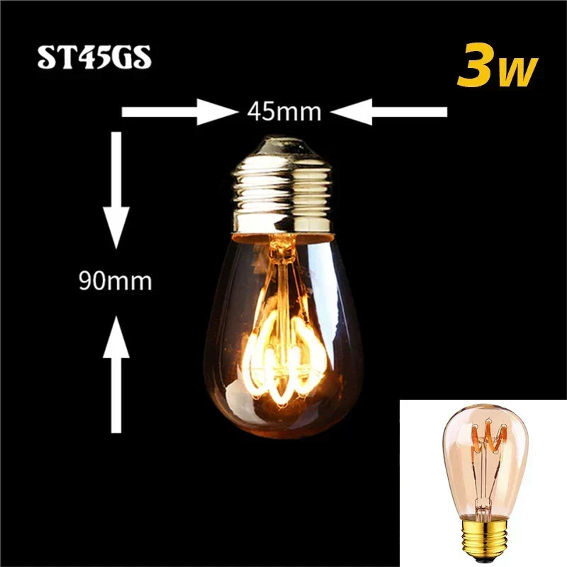 Ściemnialna Vintage Żarówka LED (3W, E27) - Złoty Spiralny Włókno do Żyrandoli i Oświetlenia Dekoracyjnego