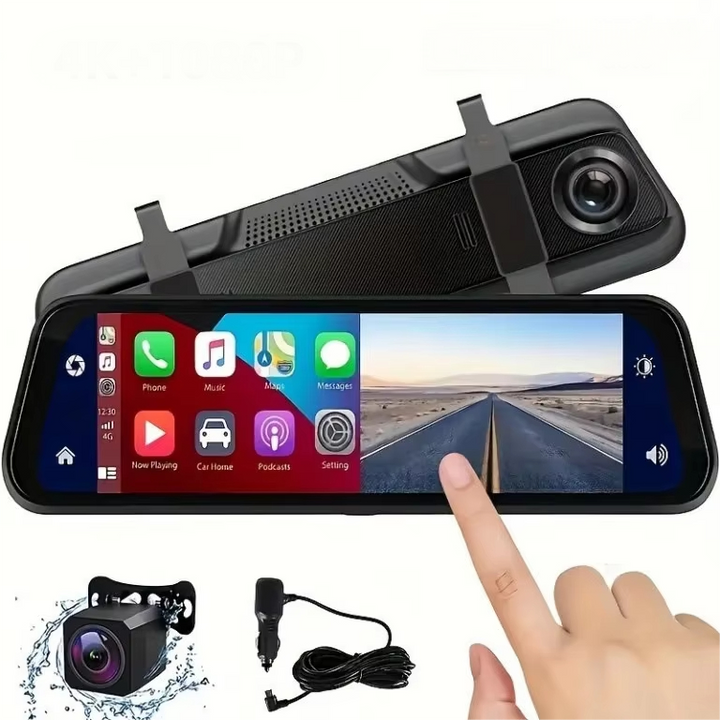 VisionMirror Pro – Lusterko samochodowe Ultra HD z kamerą i bezprzewodowym CarPlay oraz Android Auto
