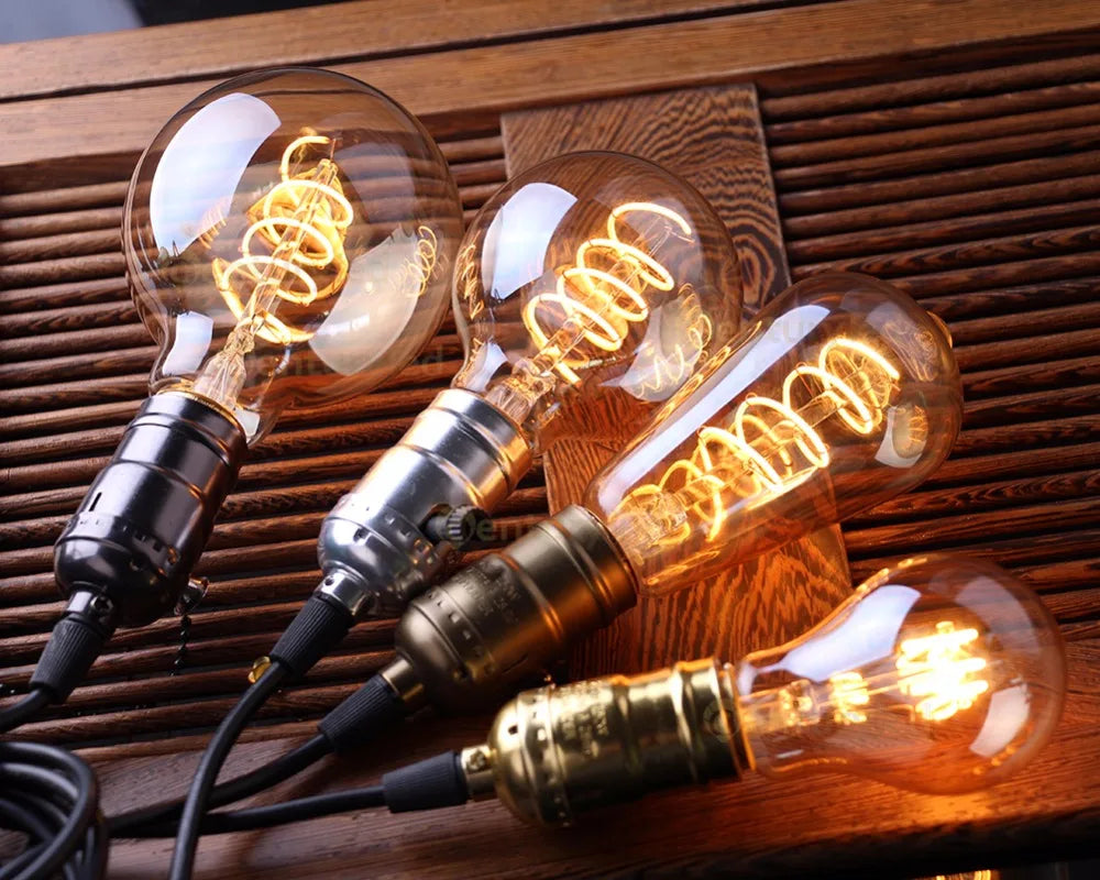 Ściemnialna Vintage Żarówka LED (3W, E27) - Złoty Spiralny Włókno do Żyrandoli i Oświetlenia Dekoracyjnego