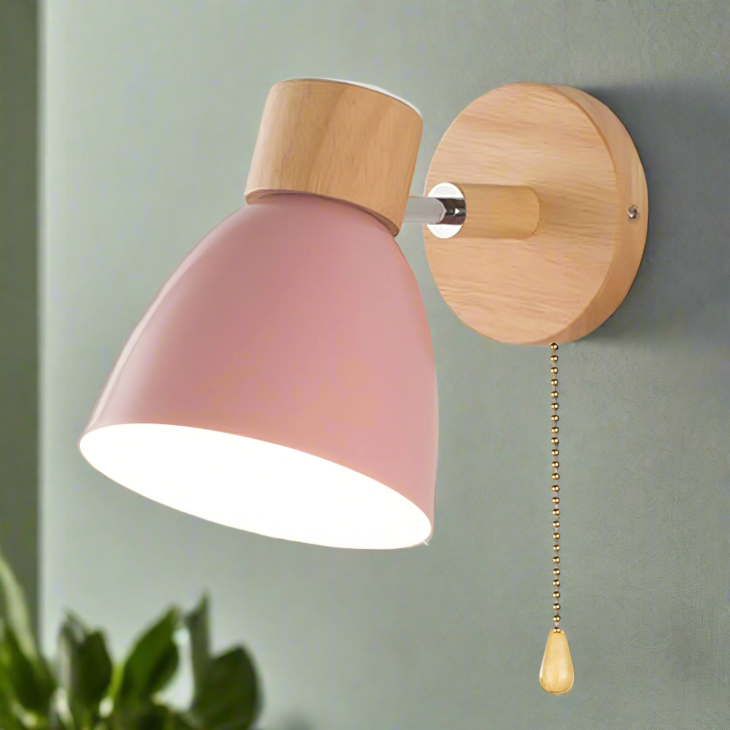 Nordycka nowoczesna wisząca lampa ścienna z włącznikiem wykonana z drewna
