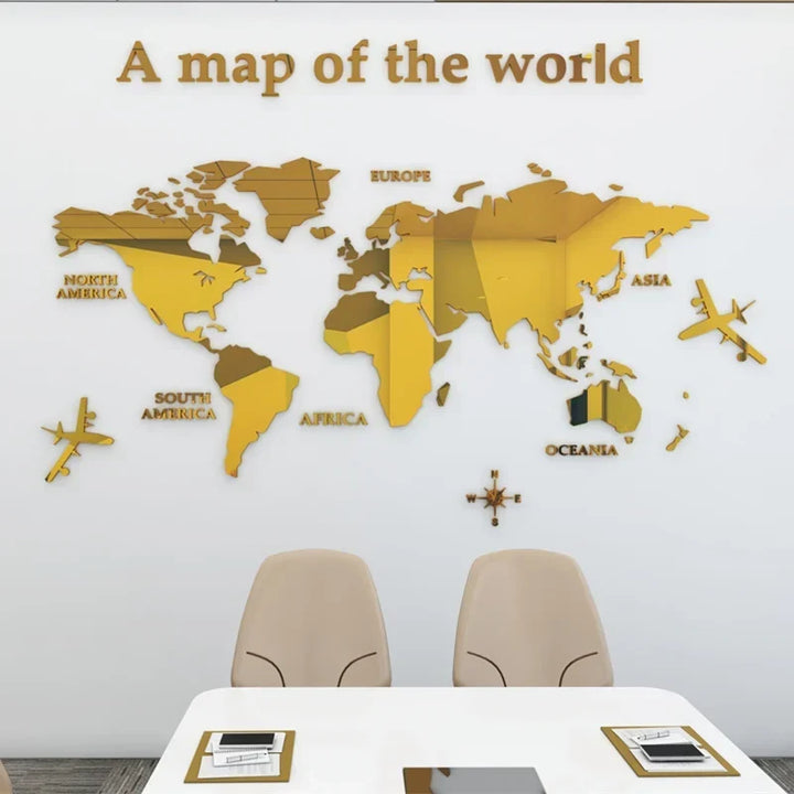 Mapa Świata 3D Mural Ścienny Kryształowy Lustrzany Akrylowy Naklejka Mapa Świata na Ścianę do Biura, Salonu, Pokoju Dziecięcego, Kreatywna Dekoracja DIY do Domu |