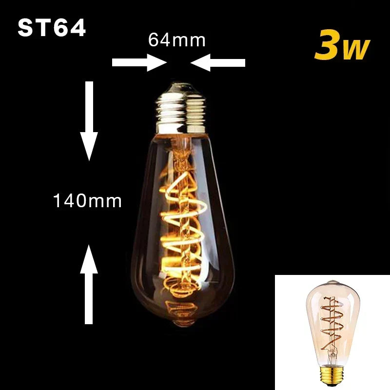 Ściemnialna Vintage Żarówka LED (3W, E27) - Złoty Spiralny Włókno do Żyrandoli i Oświetlenia Dekoracyjnego