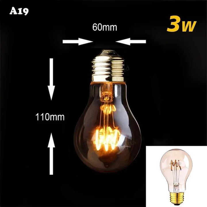 Ściemnialna Vintage Żarówka LED (3W, E27) - Złoty Spiralny Włókno do Żyrandoli i Oświetlenia Dekoracyjnego