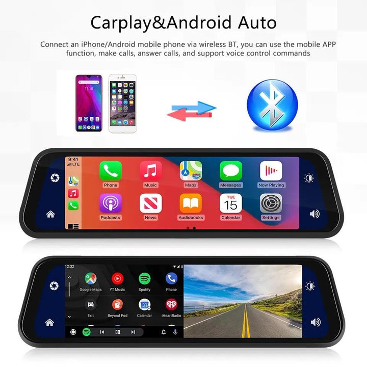 VisionMirror Pro – Lusterko samochodowe Ultra HD z kamerą i bezprzewodowym CarPlay oraz Android Auto