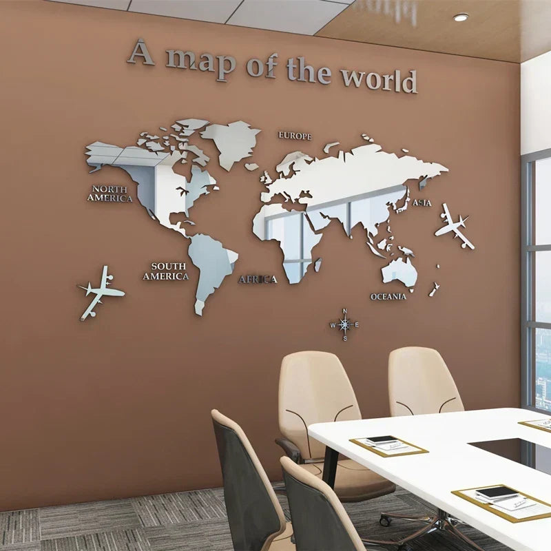Mapa Świata 3D Mural Ścienny Kryształowy Lustrzany Akrylowy Naklejka Mapa Świata na Ścianę do Biura, Salonu, Pokoju Dziecięcego, Kreatywna Dekoracja DIY do Domu |