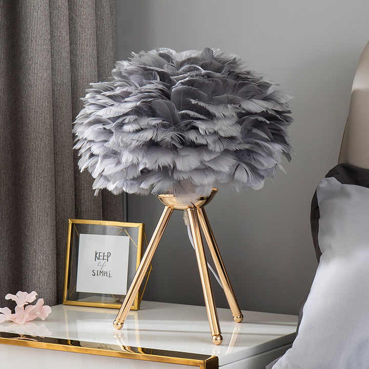Lampa Stołowa - FeatherLux - Światło Regulowane - Elegancki Design Piór