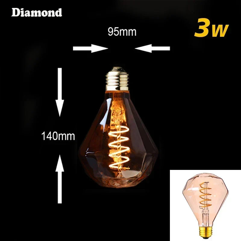 Ściemnialna Vintage Żarówka LED (3W, E27) - Złoty Spiralny Włókno do Żyrandoli i Oświetlenia Dekoracyjnego